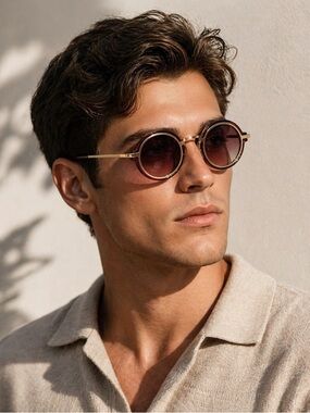 #51 Retro Style Round Gradient Sunglasses with Gold Rim Accent